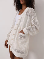 Ulani Crochet Lace Cardigan Cover Up | Seashell