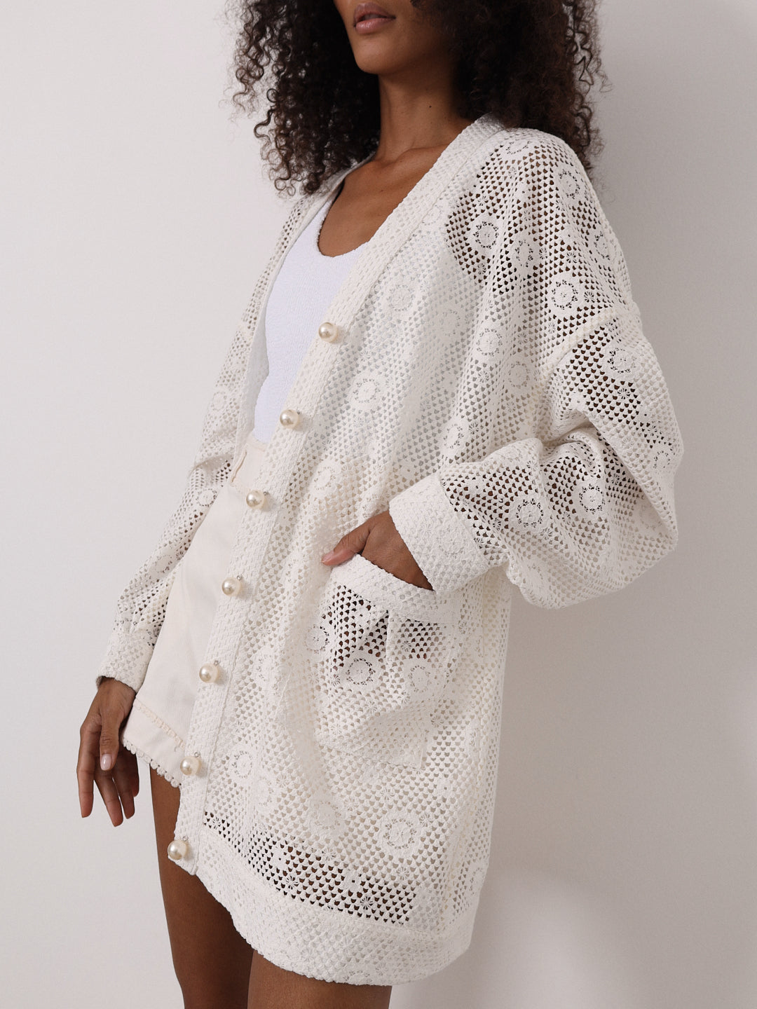 Ulani Crochet Lace Cardigan Cover Up | Seashell