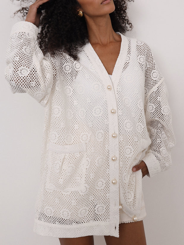 Ulani Crochet Lace Cardigan Cover Up | Seashell