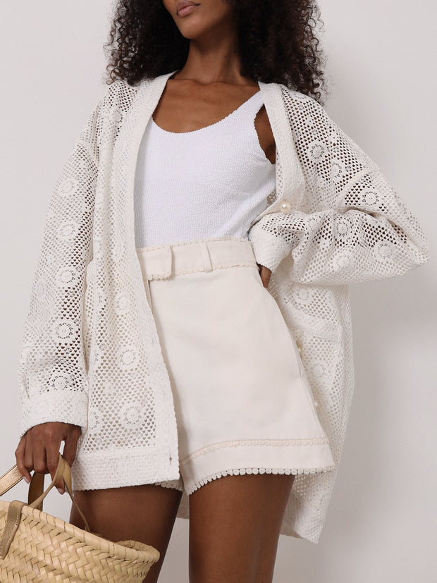 Ulani Crochet Lace Cardigan Cover Up | Seashell