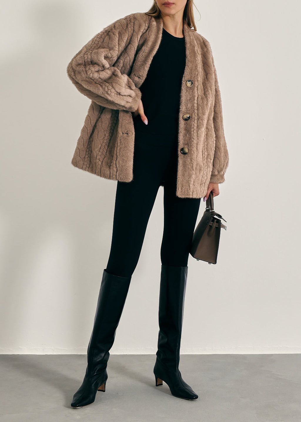 Vail Chic Fur Cardigan Coat | Truffle