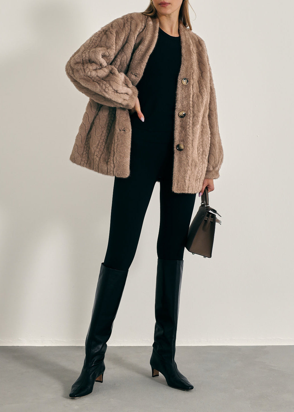 Vail Chic Fur Cardigan Coat | Truffle