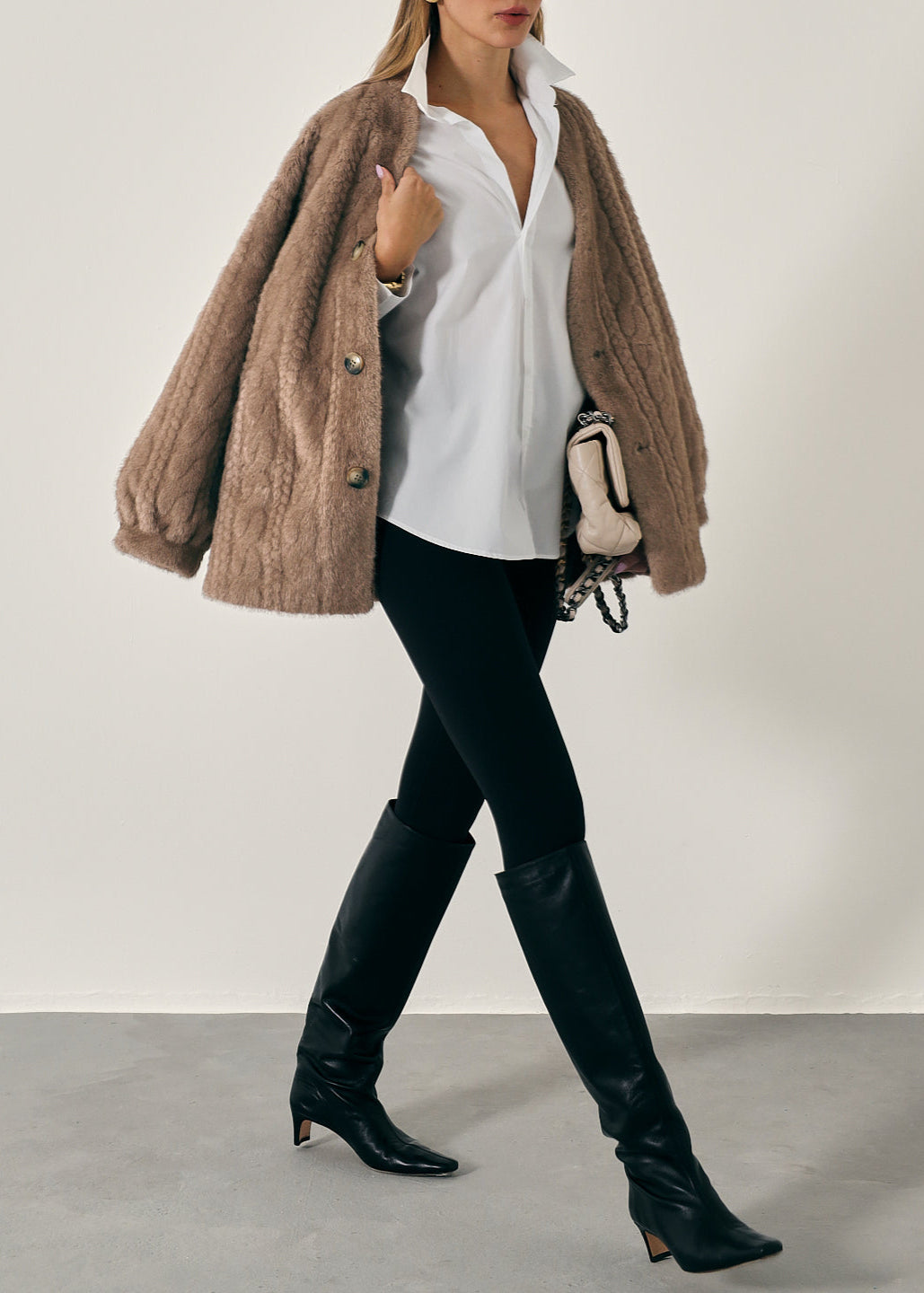 Vail Chic Fur Cardigan Coat | Truffle