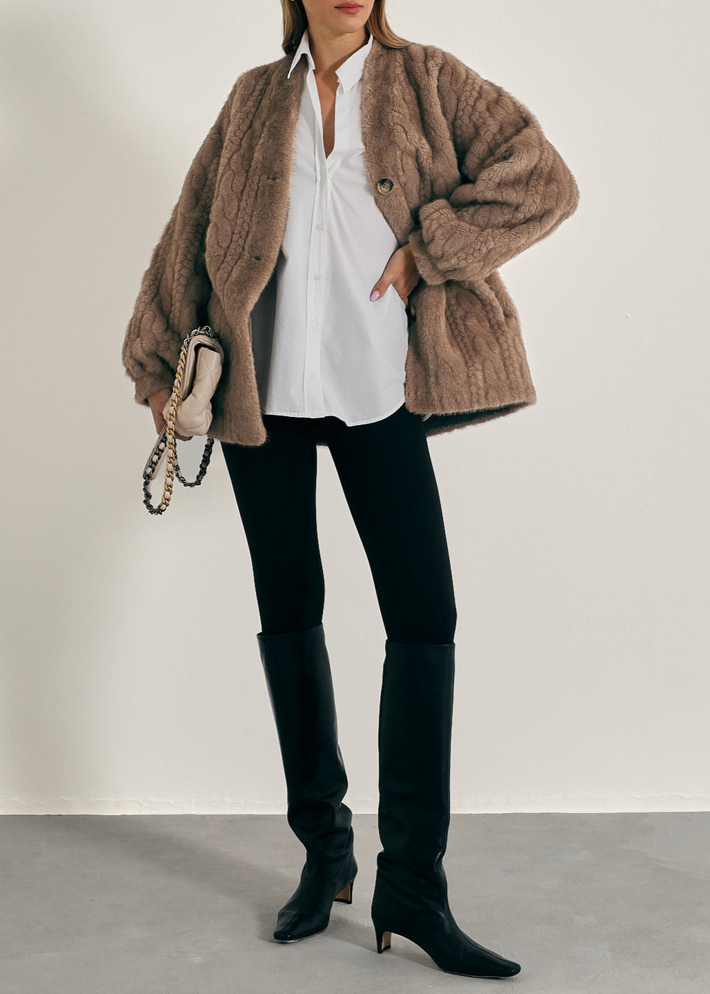 Vail Chic Fur Cardigan Coat | Truffle