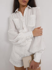 Vaneya Pearl & Lace Trim Elegance Shirt | White