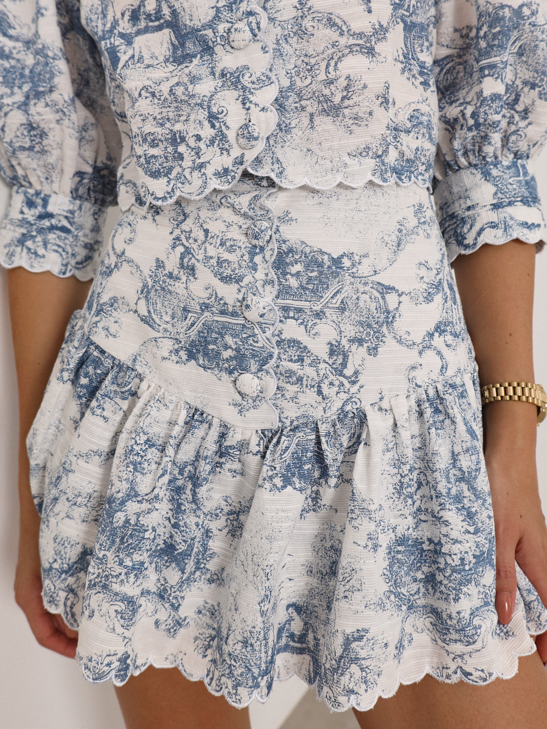 Verona Printed Scallop Trim Skort | White & Blue