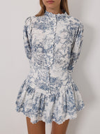 Verona Printed Scallop Trim Skort | White & Blue
