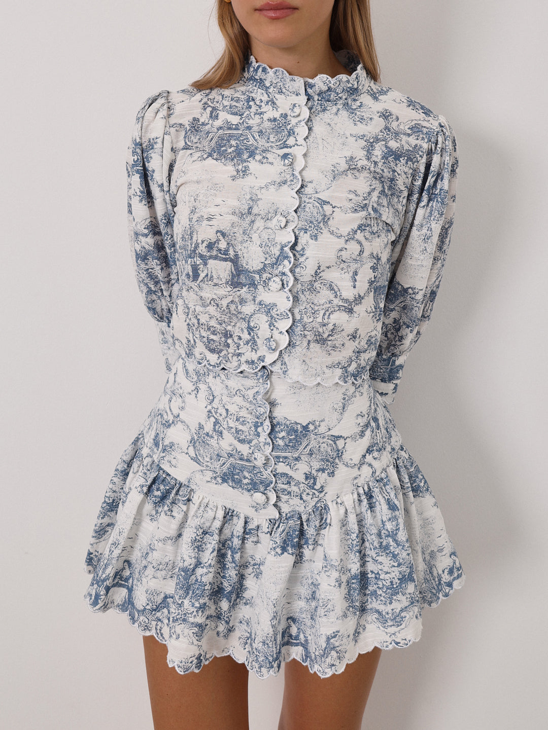 Verona Printed Scallop Trim Skort | White & Blue