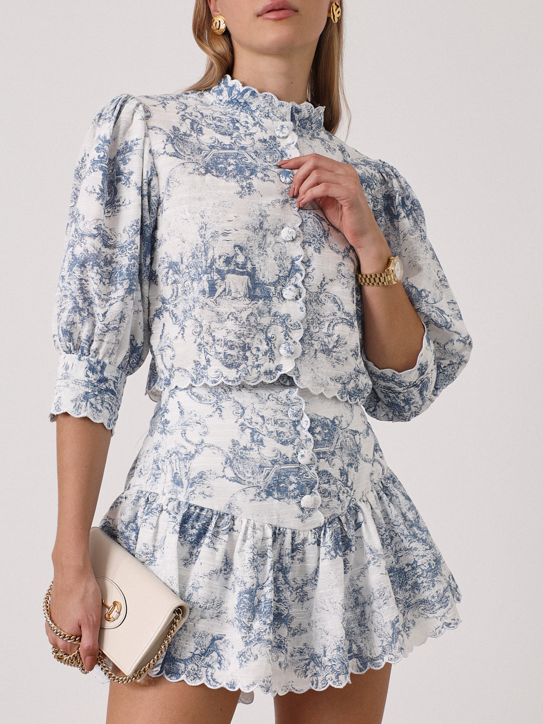 Verona Printed Scallop Trim Skort | White & Blue