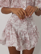 Verona Printed Scallop Trim Skort | White & Pink