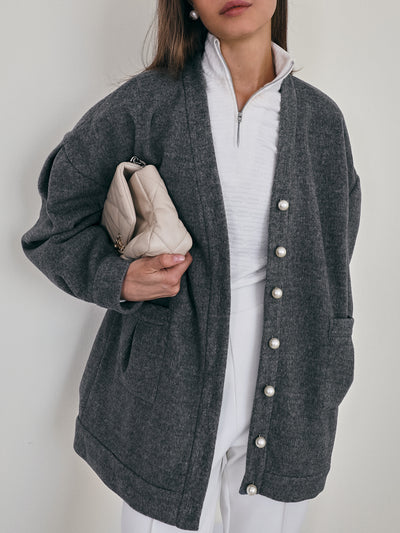 Viktoria Oversized Wool Cardigan | Rich Grey