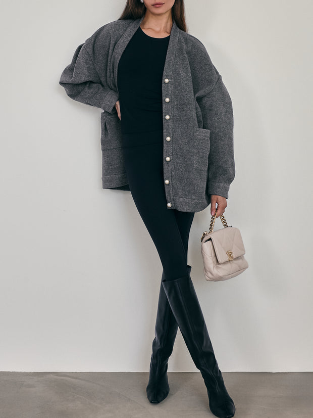 Viktoria Oversized Wool Cardigan | Rich Grey