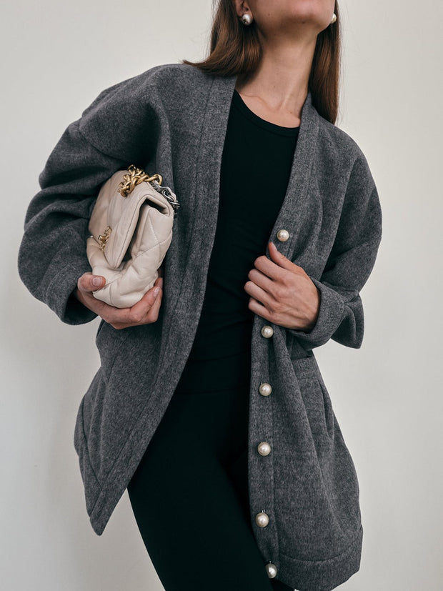 Viktoria Oversized Wool Cardigan | Rich Grey