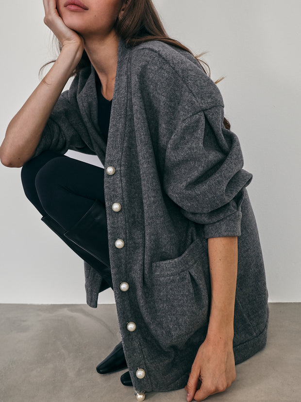 Viktoria Oversized Wool Cardigan | Rich Grey