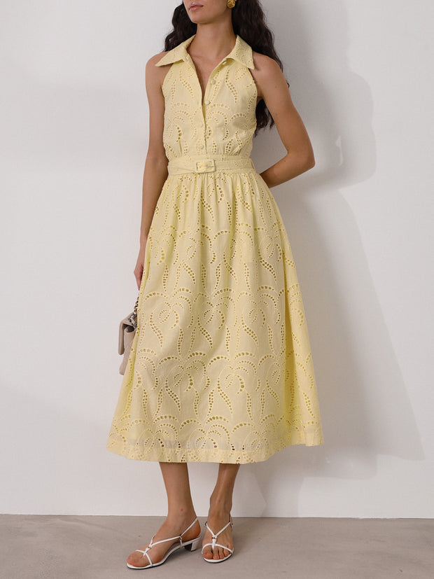 Viola Cutwork Timeless Belted Dress | Limoncello