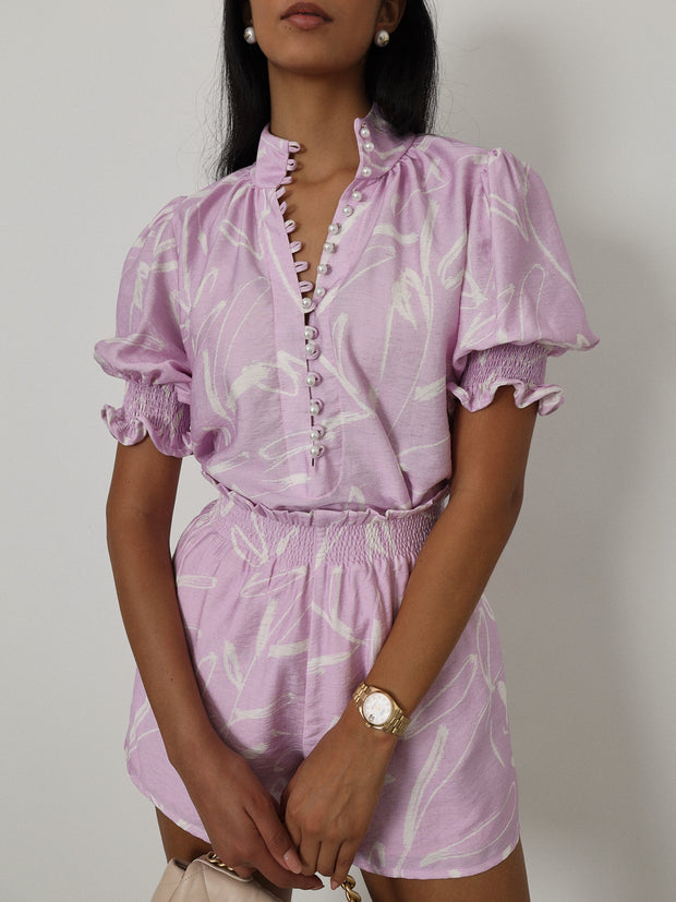 Vilma Shirred Waist Day Shorts | Pastel Pink