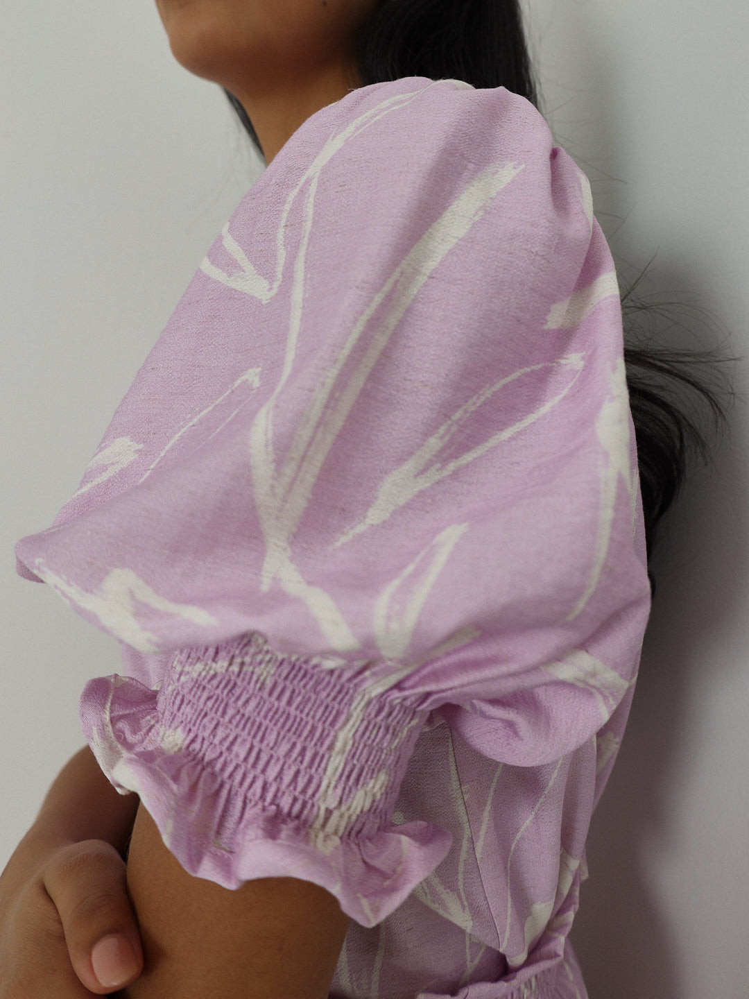 Vilma Shirred Sleeve Print Blouse | Pastel Pink