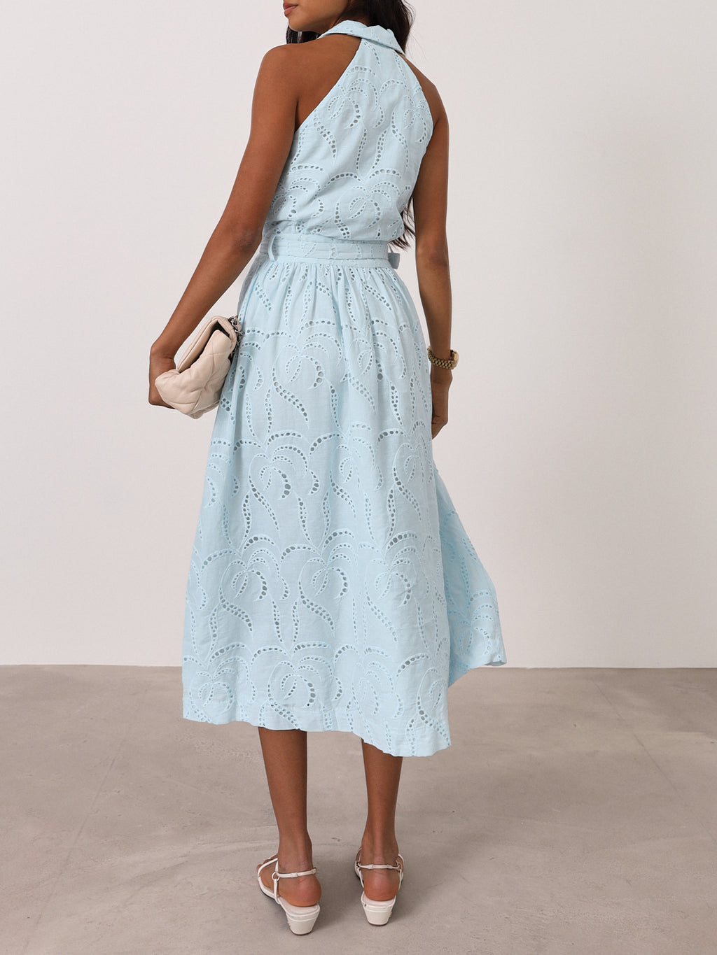 Viola Cutwork Timeless Belted Dress | Sky Blue
