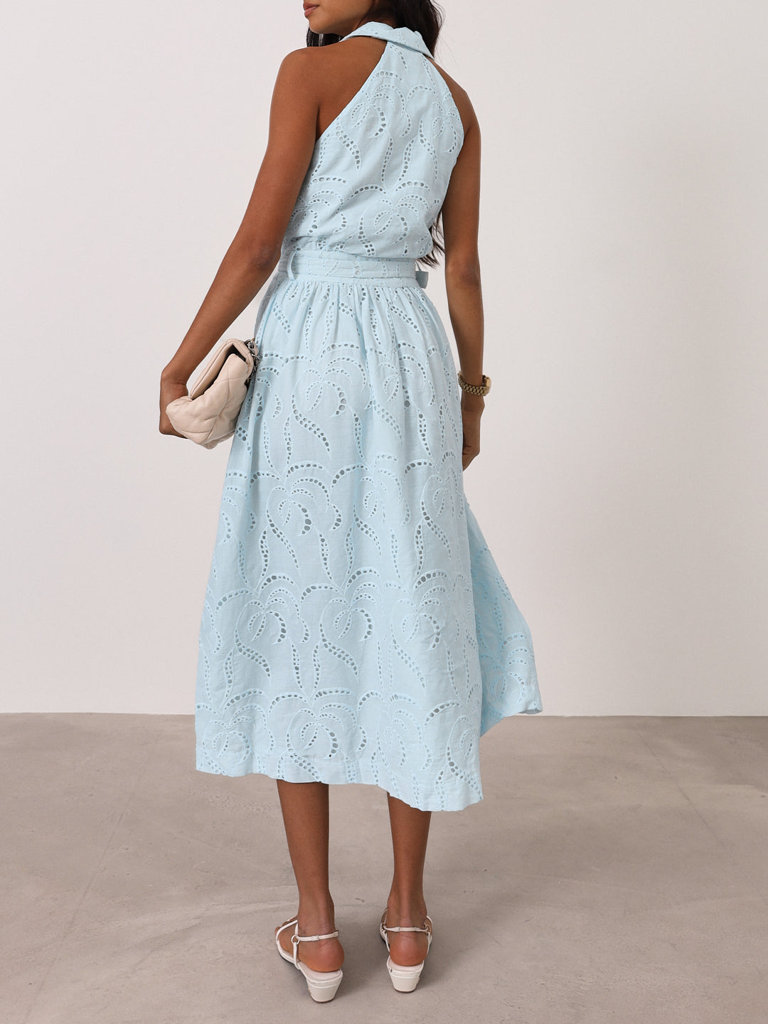 Viola Cutwork Timeless Belted Dress | Sky Blue