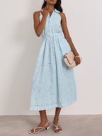 Viola Cutwork Timeless Belted Dress | Sky Blue
