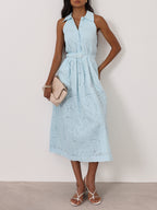 Viola Cutwork Timeless Belted Dress | Sky Blue