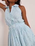 Viola Cutwork Timeless Belted Dress | Sky Blue
