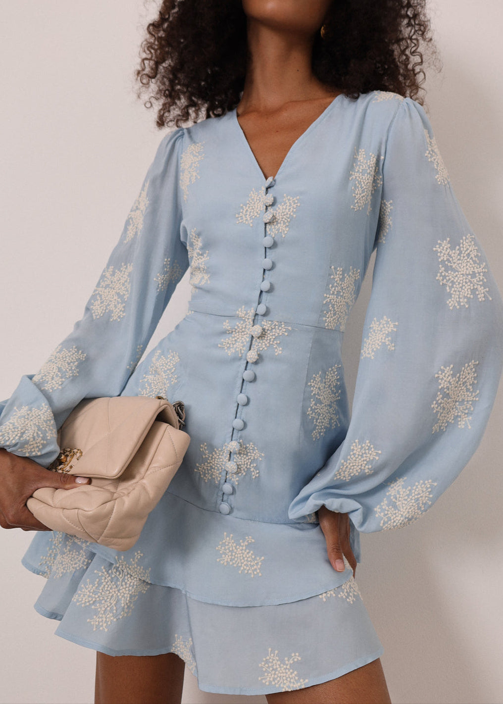 Mia Embroidered Frill Day Dress | Blue