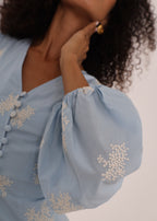 Mia Embroidered Frill Day Dress | Blue