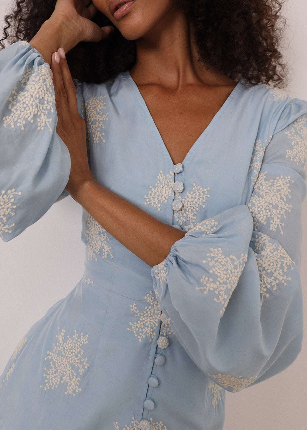 Mia Embroidered Frill Day Dress | Blue