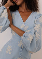 Mia Embroidered Frill Day Dress | Blue