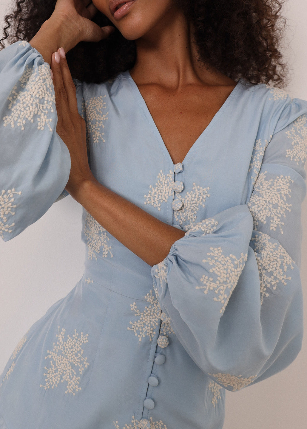 Mia Embroidered Frill Day Dress | Blue