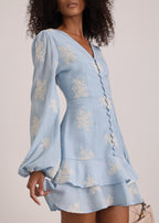 Mia Embroidered Frill Day Dress | Blue