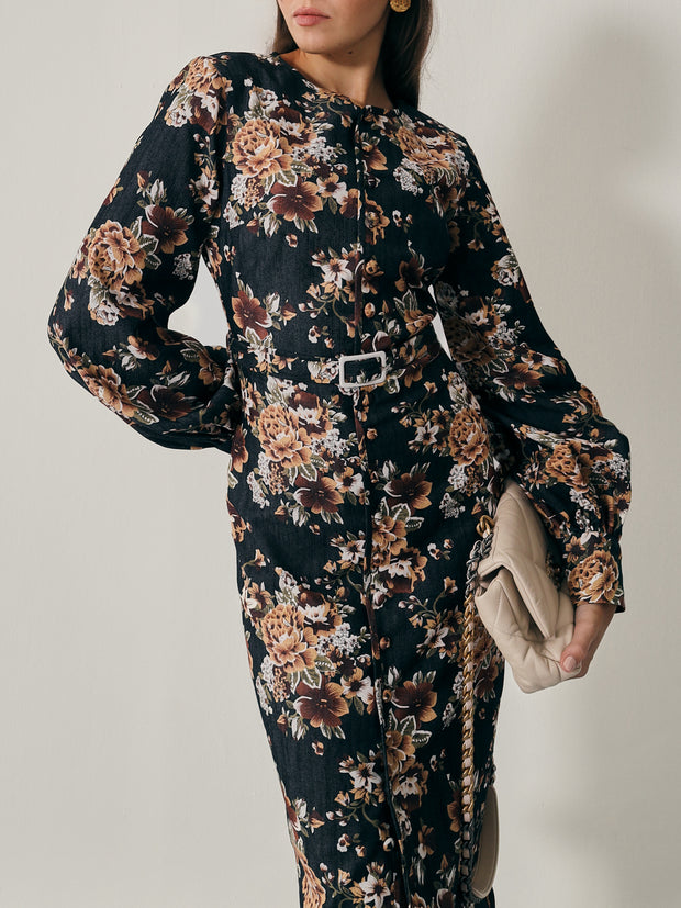 Wiltshire Floral Denim Society Dress | Black