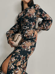 Wiltshire Floral Denim Society Dress | Black