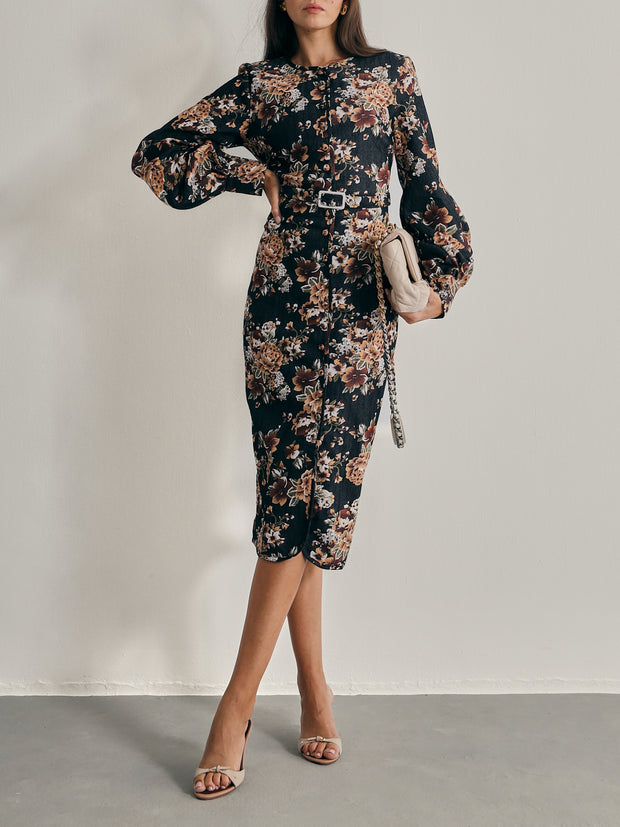 Wiltshire Floral Denim Society Dress | Black