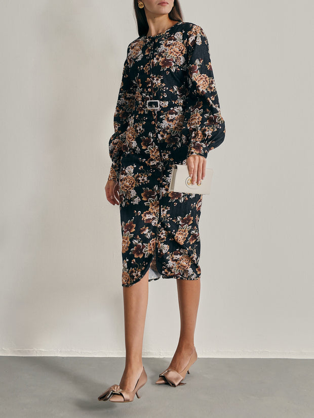 Wiltshire Floral Denim Society Dress | Black