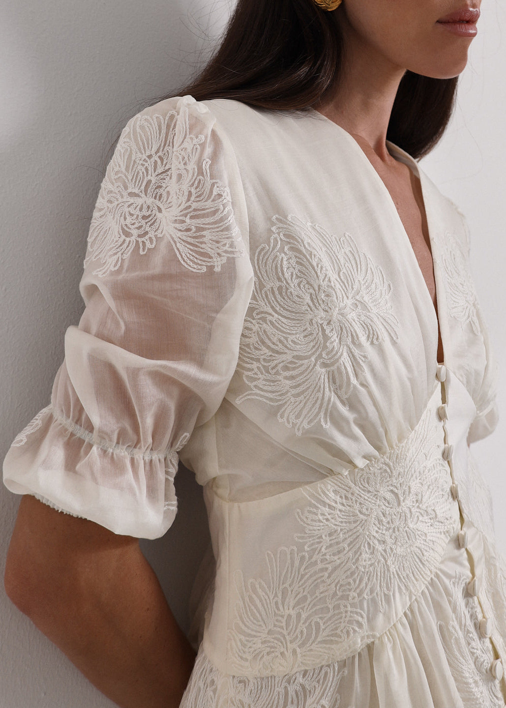 Yasmina Embroidered Day Dress | Cream