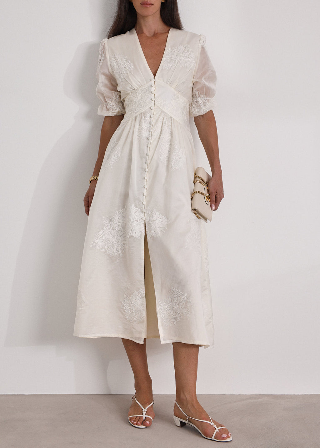 Yasmina Embroidered Day Dress | Cream