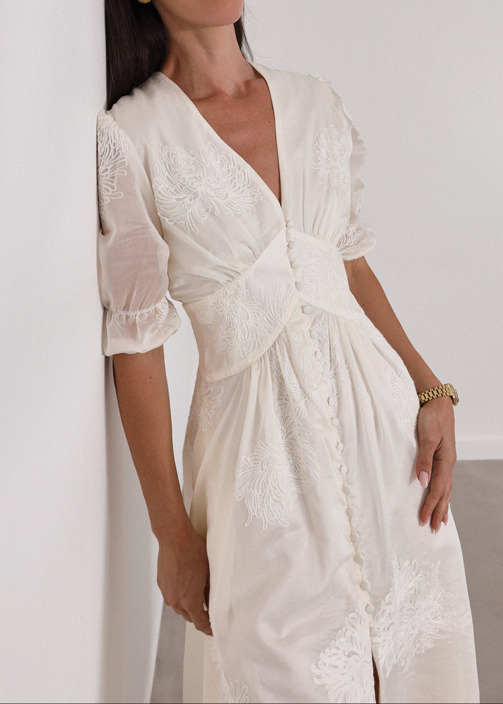 Yasmina Embroidered Day Dress | Cream