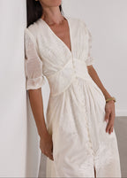 Yasmina Embroidered Day Dress | Cream