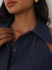 Zena Fit & Flare Belted Denim Dress | Denim Blue