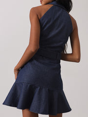 Zena Fit & Flare Belted Denim Dress | Denim Blue