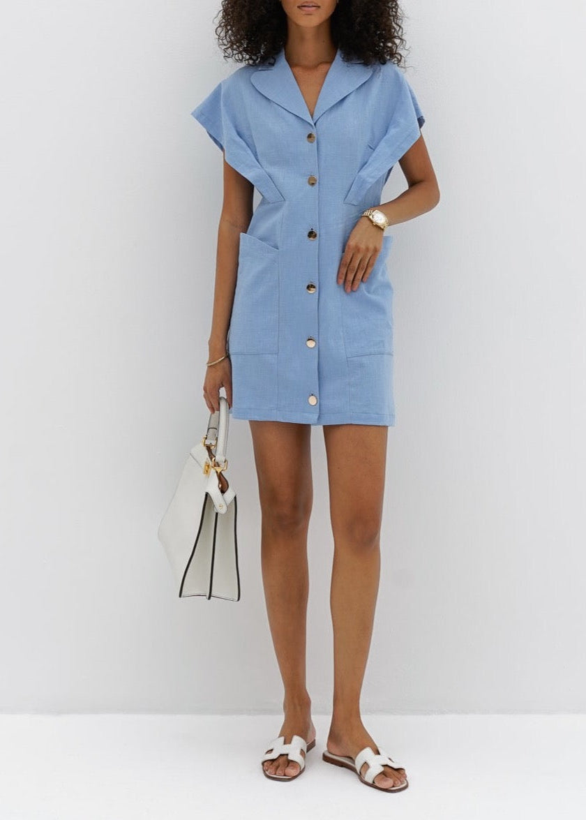 Erika Button Down Dress | Azure Blue