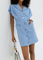 Erika Button Down Dress | Azure Blue