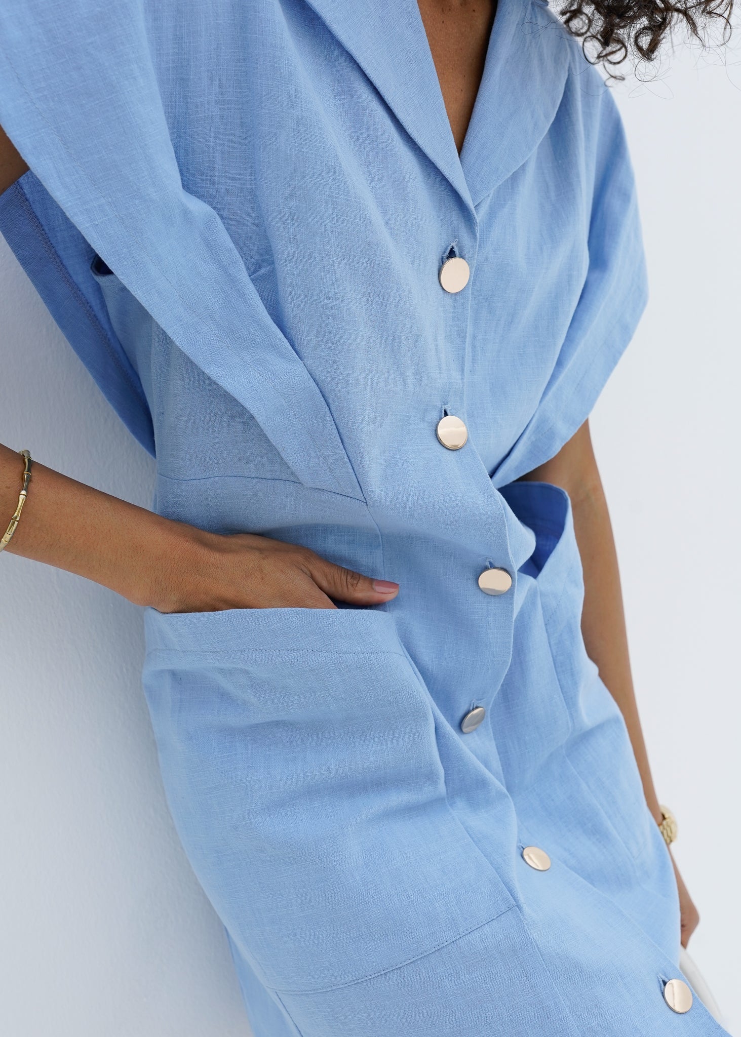 Erika Button Down Dress | Azure Blue