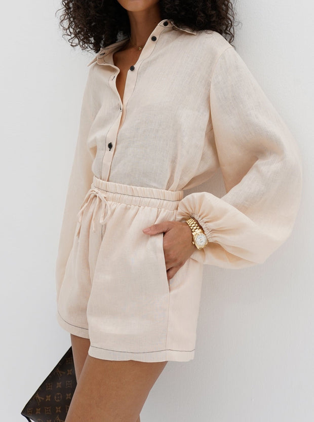 Rue Contrast Linen Shorts | Blush