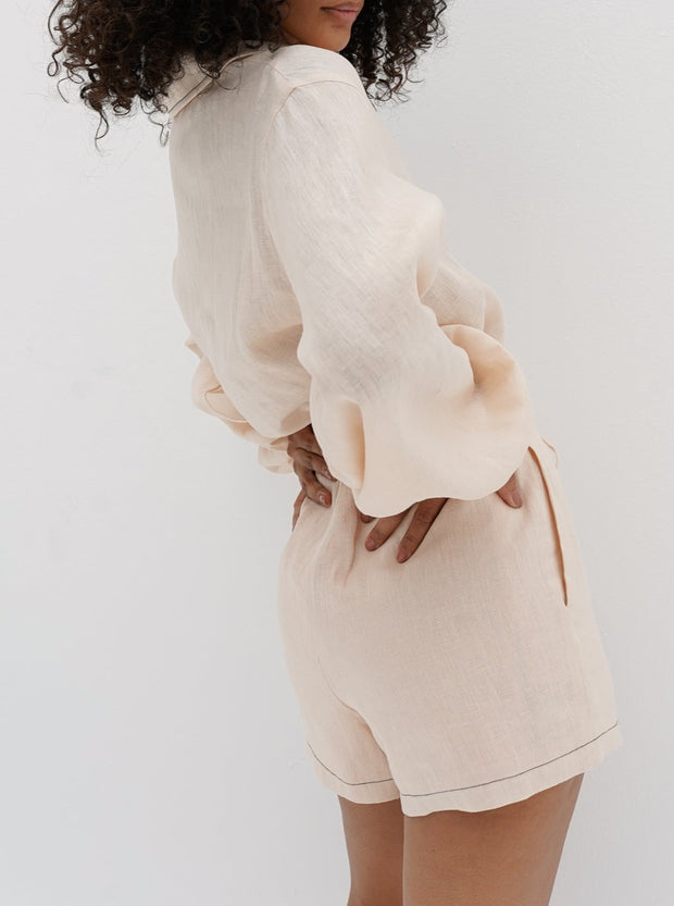 Rue Contrast Linen Shorts | Blush