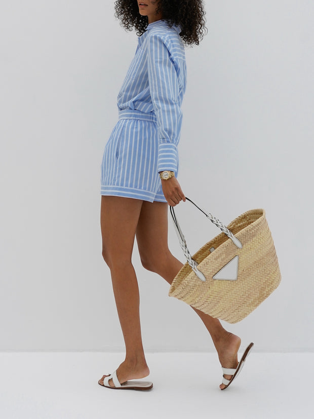 Portia Cotton Stripe Day Shorts | Sky Blue