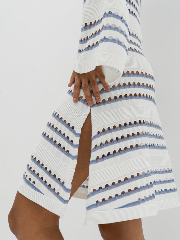 Nina Knitted Stripe Mini Dress | White & Blue