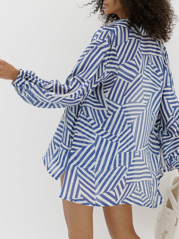 Aydi Geo Print Resort Shirt | Blue & White